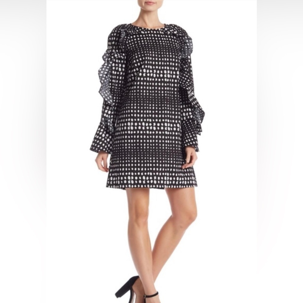 Nicole Miller Black and White Cotton Dotty Lera Mini Dress. Size Small